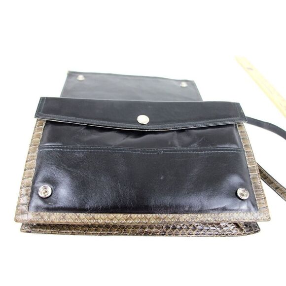 VTG BROWN SNAKE SKIN BLACK REAL LEATHER LINED SHOULDER BAG X-BODY CLUTCH PURSE - Picture 9 of 16